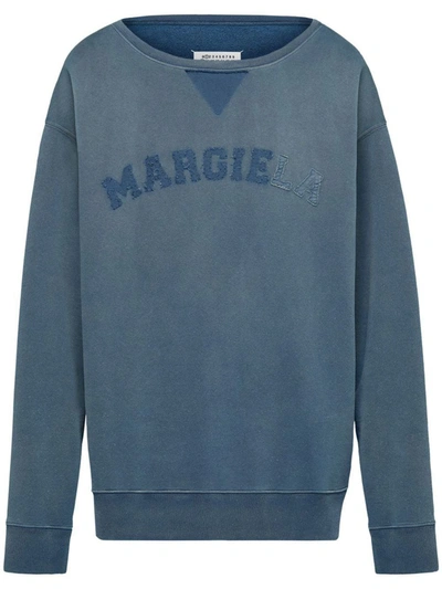 Shop Maison Margiela Logo Cotton Sweatshirt In Blue