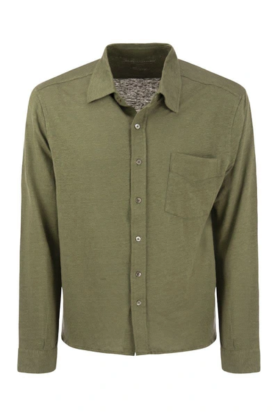 Shop Majestic Filatures Linen Long-sleeved Shirt In Khaki