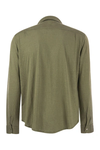 Shop Majestic Filatures Linen Long-sleeved Shirt In Khaki