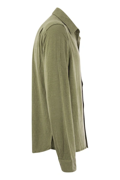 Shop Majestic Filatures Linen Long-sleeved Shirt In Khaki