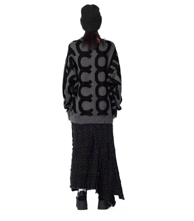 Shop Marc Jacobs The Monogram Distressed Grey Black Crewneck Sweater