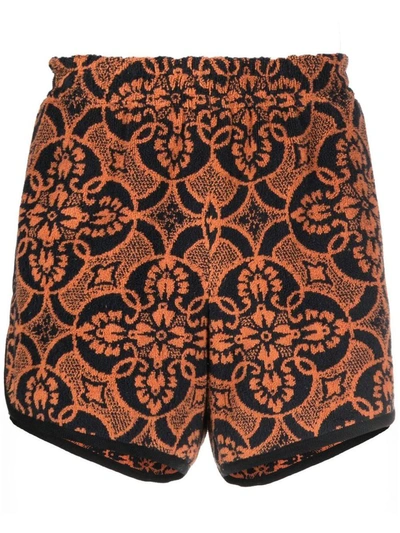 Marine Serre Towelling Finish Running Shorts With Graphic Print In Orange