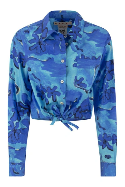 Shop Marni Cotton Shirt With Drawstring In Cobalt Blue