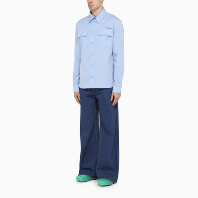 Shop Marni Light Slim-fit Poplin Shirt In Blue