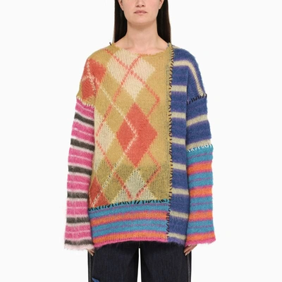 Marni Patchwork Brushed Jacquard-knit Mohair-blend Sweater In Multicolor