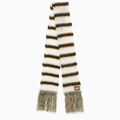 Shop Marni Scarf With /yellow Stripes In White