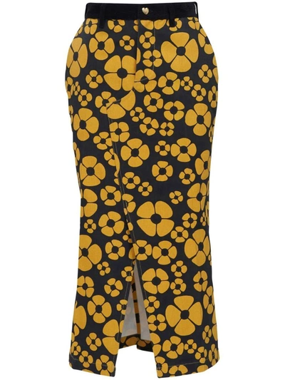 Shop Marni X Carhartt Floral Print Midi Skirt In <p>floral Print Midi Skirt By  Featuring Logo Patch On The Back, Front Vent, Belt Lo
