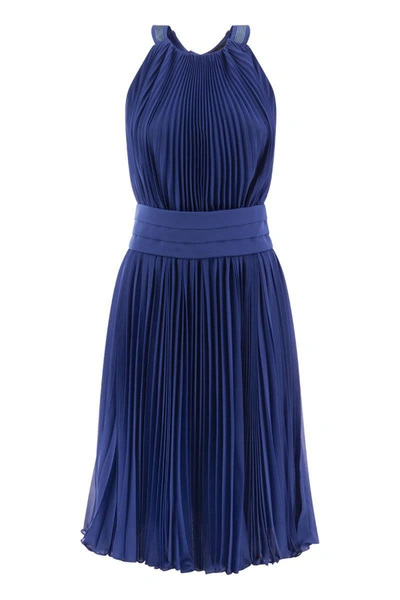 Shop Max Mara Golena - Sleeveless Pleated Dress In Bluette