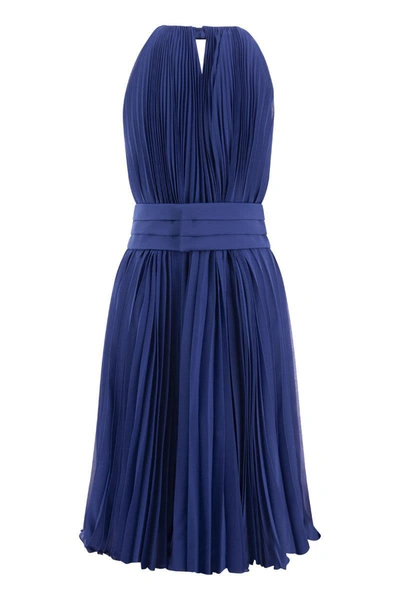 Shop Max Mara Golena - Sleeveless Pleated Dress In Bluette