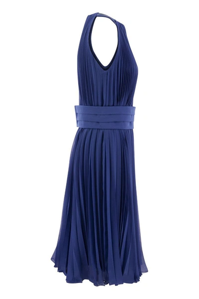 Shop Max Mara Golena - Sleeveless Pleated Dress In Bluette