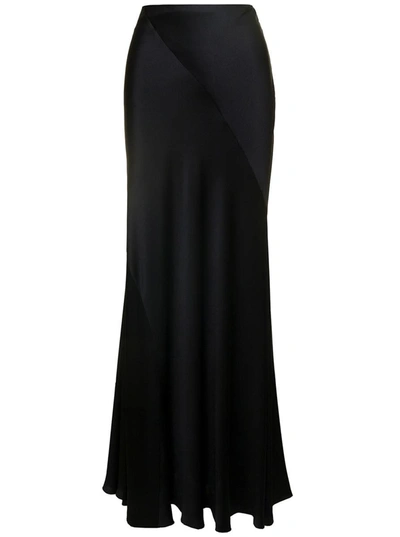 Shop Alberta Ferretti Maxi Black Skirt With Diagonal Stitching In Silk Blend Woman
