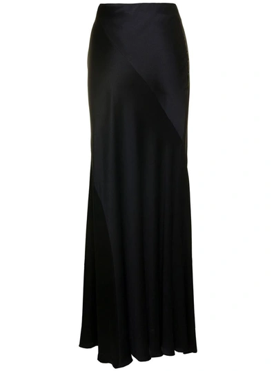 Shop Alberta Ferretti Maxi Black Skirt With Diagonal Stitching In Silk Blend Woman