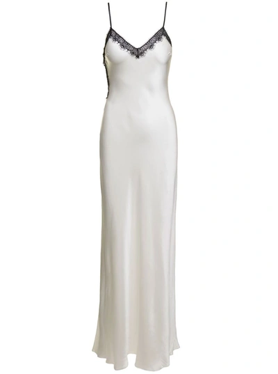 Shop Alberta Ferretti Maxi White Slip Dress With Lace Trim In Silk Blend Woman