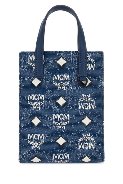 Mcm Small Munchen Denim Tote Bag - Blue
