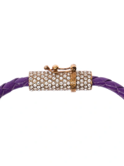 Shop Versace Medusa Plaque Detail Bracelt In Gold-tone Brass And Purple Leather Woman In Violet