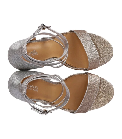 Shop Michael Kors Astrid Glitter Silver Gold Heeled Sandal