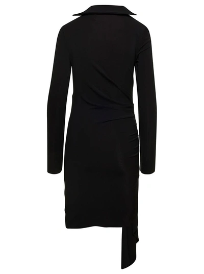 Shop Off-white Mini Asymmetric Black Dress With Cut-out And Ruffle Detail In Viscose Stretch Woman