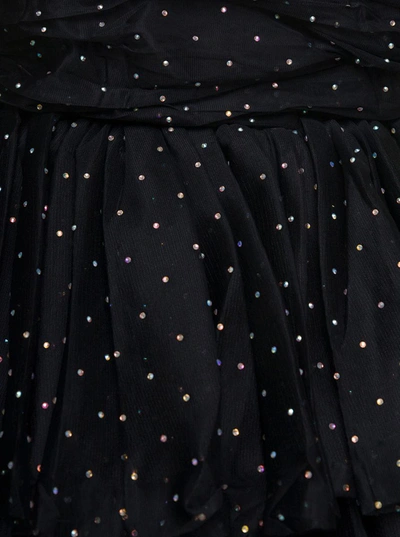 Rotate Birger Christensen Rotate Mini Black Flounced Dress With All-over Rhinestones Embellishment In Mesh Woman In Black