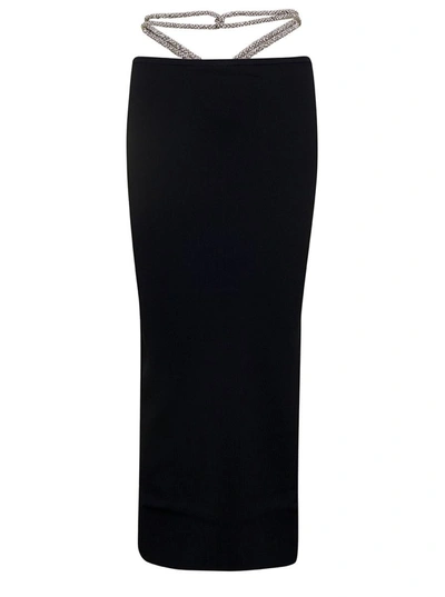 Shop Christopher Esber Mini Black Knit Skirt With Rhinestone Detail In Viscose Blend Woman