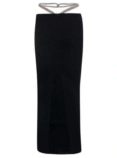 Shop Christopher Esber Mini Black Knit Skirt With Rhinestone Detail In Viscose Blend Woman