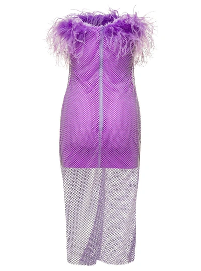 Shop Giuseppe Di Morabito Mini Purple Dress With Feather Trim And Rhinestone Embellishment In Polyamide Woman In Violet