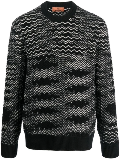 Shop Missoni Sport Missoni Chevron Wool Blend Sweater In Black
