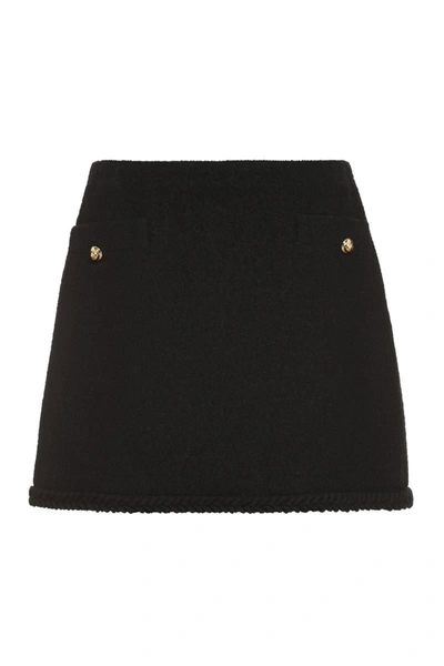 Shop Miu Miu Bouclé Wool Skirt In Black