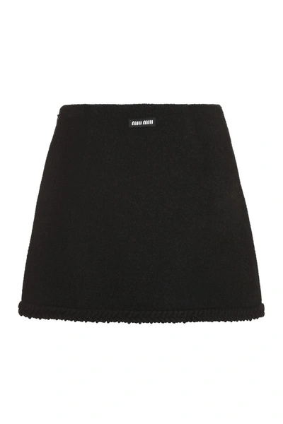 Shop Miu Miu Bouclé Wool Skirt In Black