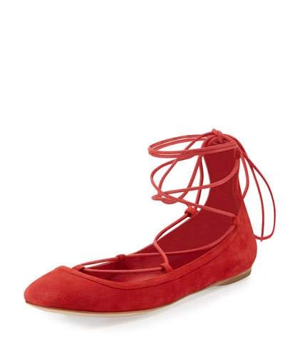 Joie Jenessa Suede Lace-up Ballerina Flat, Scarlet