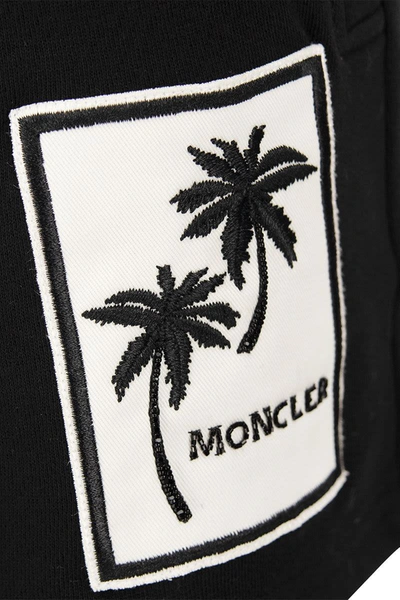 Shop Moncler Shorts With Palm Motif In Black