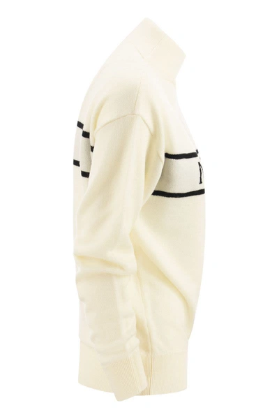 Shop Moncler Wool Sweater With Logo In White