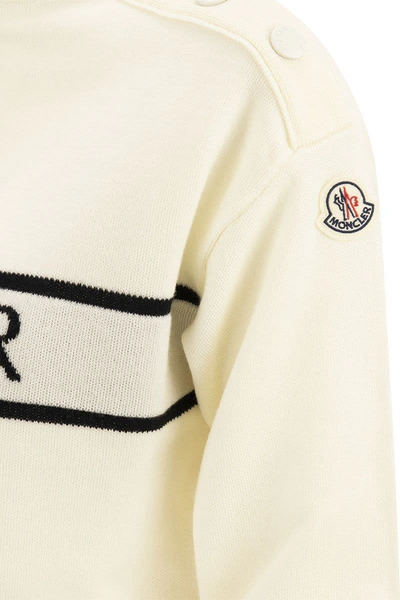 Shop Moncler Wool Sweater With Logo In White