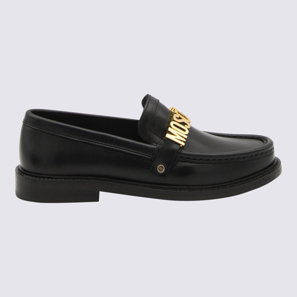 Moschino logo-plaque leather loafers - Black