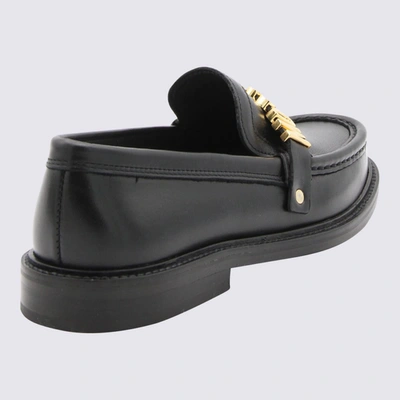 Shop Moschino Black Leather College Loafers
