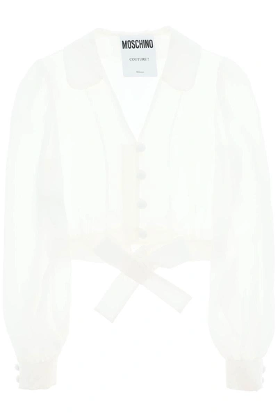 Shop Moschino Cropped Silk Shirt In White