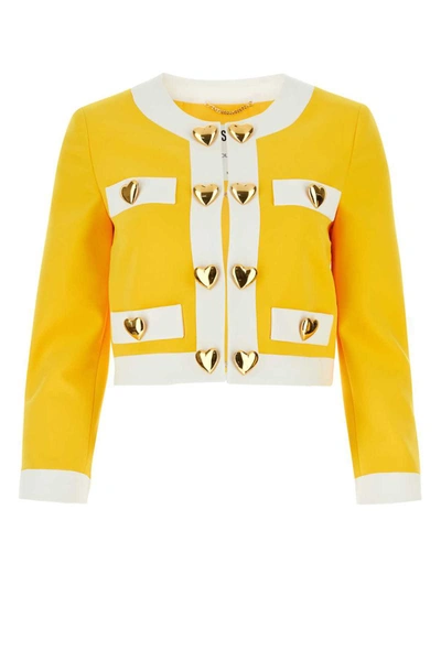 Moschino Women's Heart Buttons Crepe Jacket In Yellow