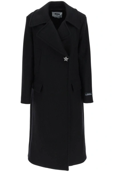 Shop Msgm 'astrophilia' Long Double-breasted Coat In Black