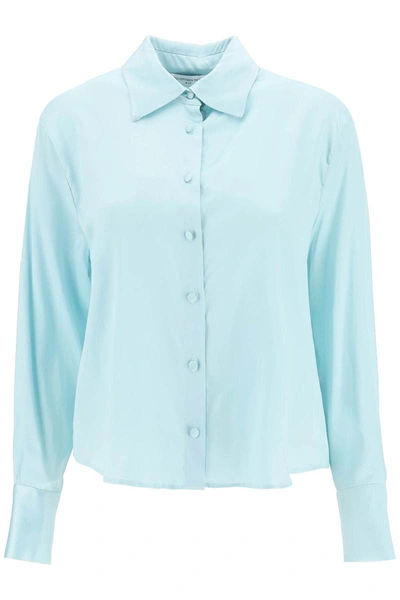 Shop Mvp Wardrobe Sunset Boulevard Satin Shirt In Blue