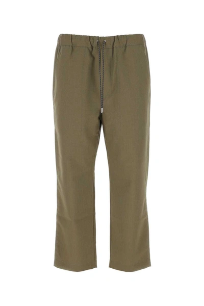 Oamc Wool Pant With Elastic Waist And Straight Leg In Green