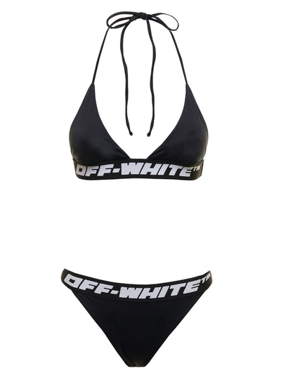 OFF-WHITE OFF WHITE WOMAN'S BLACK STRECH FABRIC BIKINI WITH  LOGO 