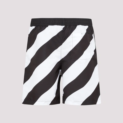 Shop Off-white Diag Surfer Logo Printed Swim Shorts Swimwear In Black