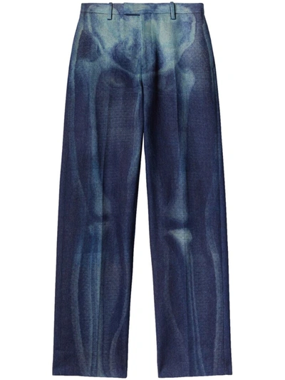 Shop Off-white Printed Denim Trousers In Blue