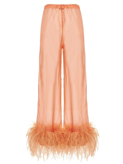Shop Oseree Oséree Feather Silk Pants In Pink