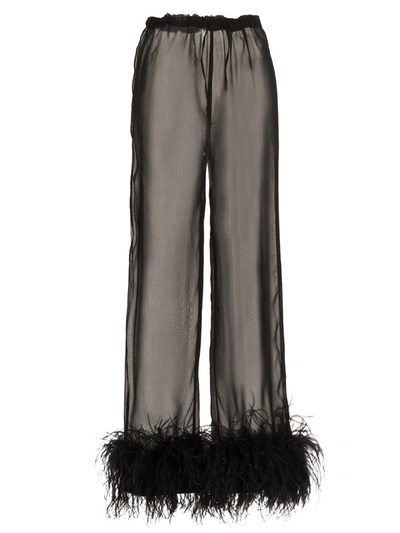 Shop Oseree Oséree Feather Silk Pants In Black