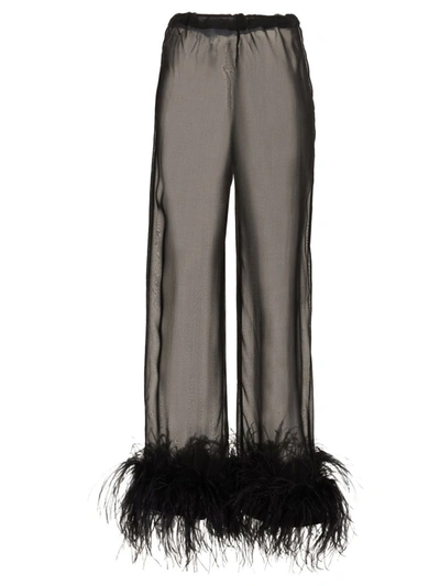 Shop Oseree Oséree Feather Silk Pants In Black