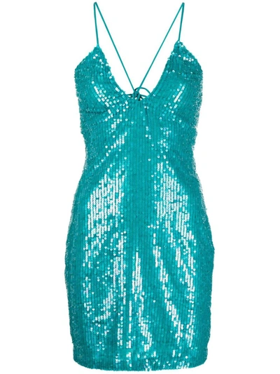 Shop P.a.r.o.s.h . Sequined Mini Dress In Clear Blue