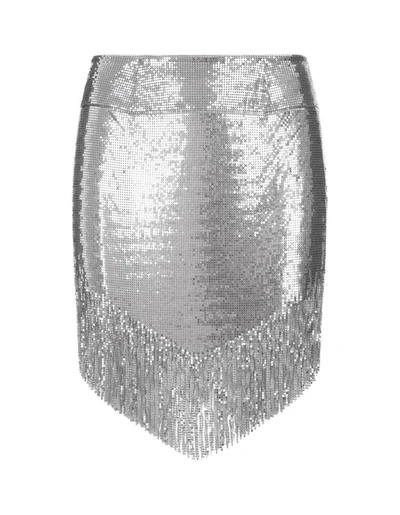 Shop Rabanne Paco  Mesh Mini Skirt With Fringes In Silver