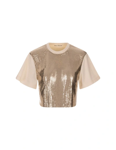 Shop Paco Rabanne Nude Top In Shiny Mix-mesh In Pink