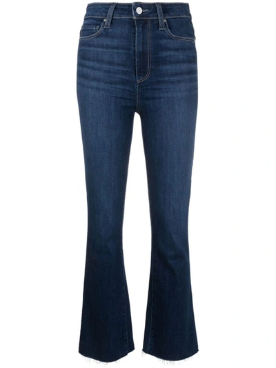 Shop Paige Flared Cropped Denim Jeans In Blue