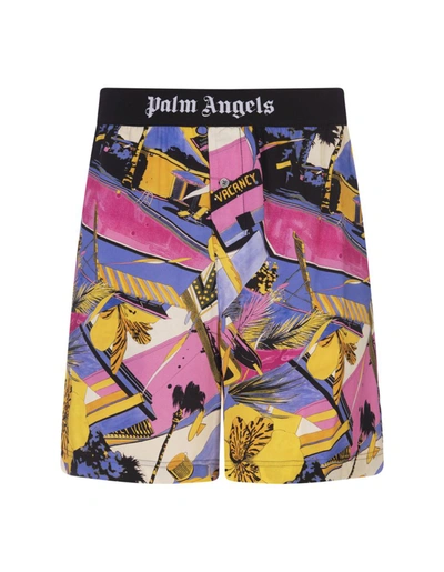 Shop Palm Angels Bermuda Shorts With Miami Mix Print In Multicolour